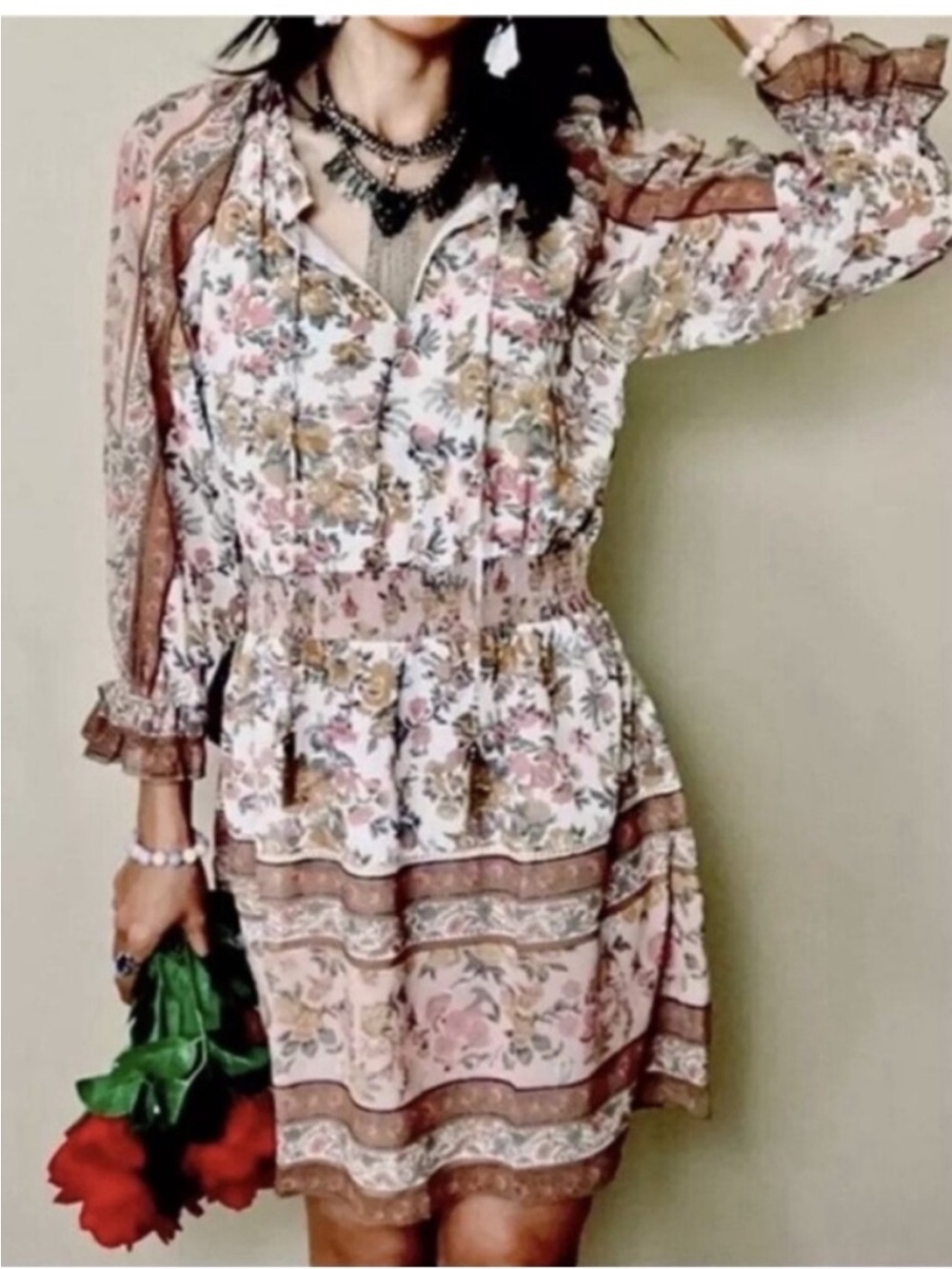 Love The Label Sam
Anthropologie Euphoria Boho Floral Pink Tiered Dress Sz M